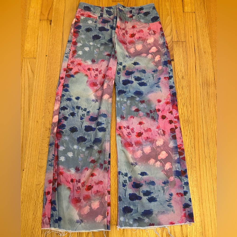 Nasty Gal Pink Floral Wide-Leg Pants
